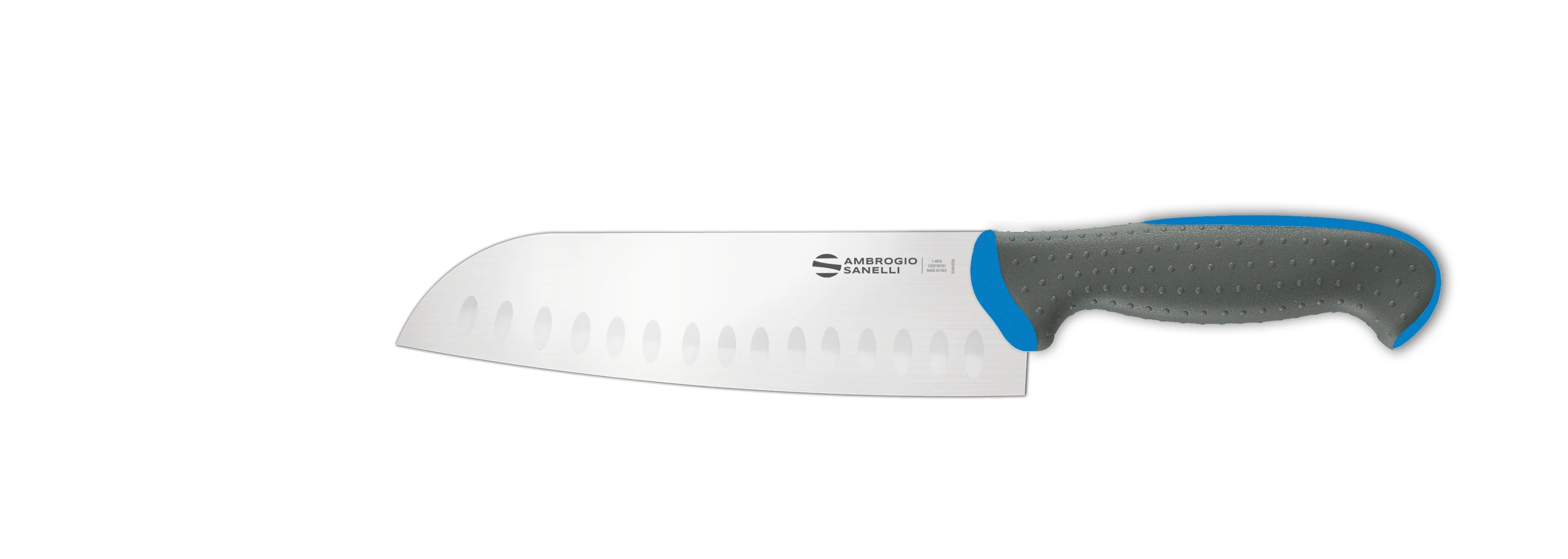 Нож Sanelli Ambrogio серии Tecna, TC50018L, Santoku с возд/карманами 180 мм, синий Нож Sanelli Ambrogio серии Tecna, TC50018L, Santoku с возд/карманами 180 мм, синий