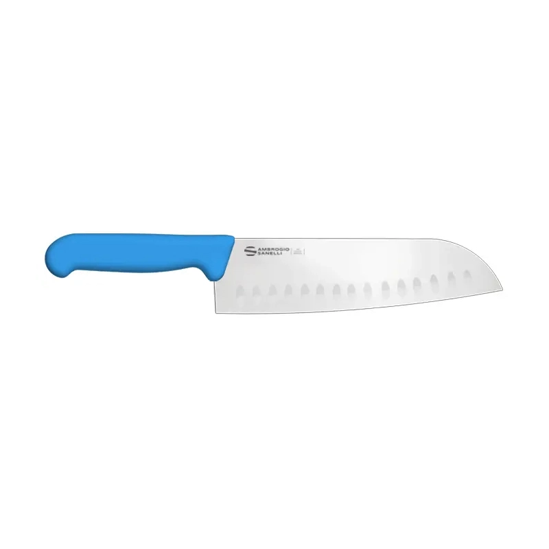 Нож Sanelli Ambrogio серии Supra Colore, SC50018L, Santoku с возд/карманами 180 мм, синий