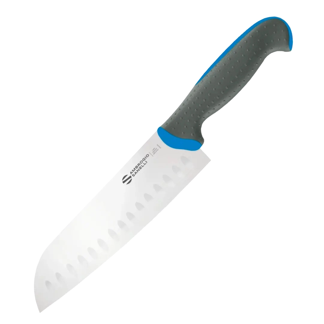 Нож Sanelli Ambrogio серии Tecna, TC50018L, Santoku с возд/карманами 180 мм, синий