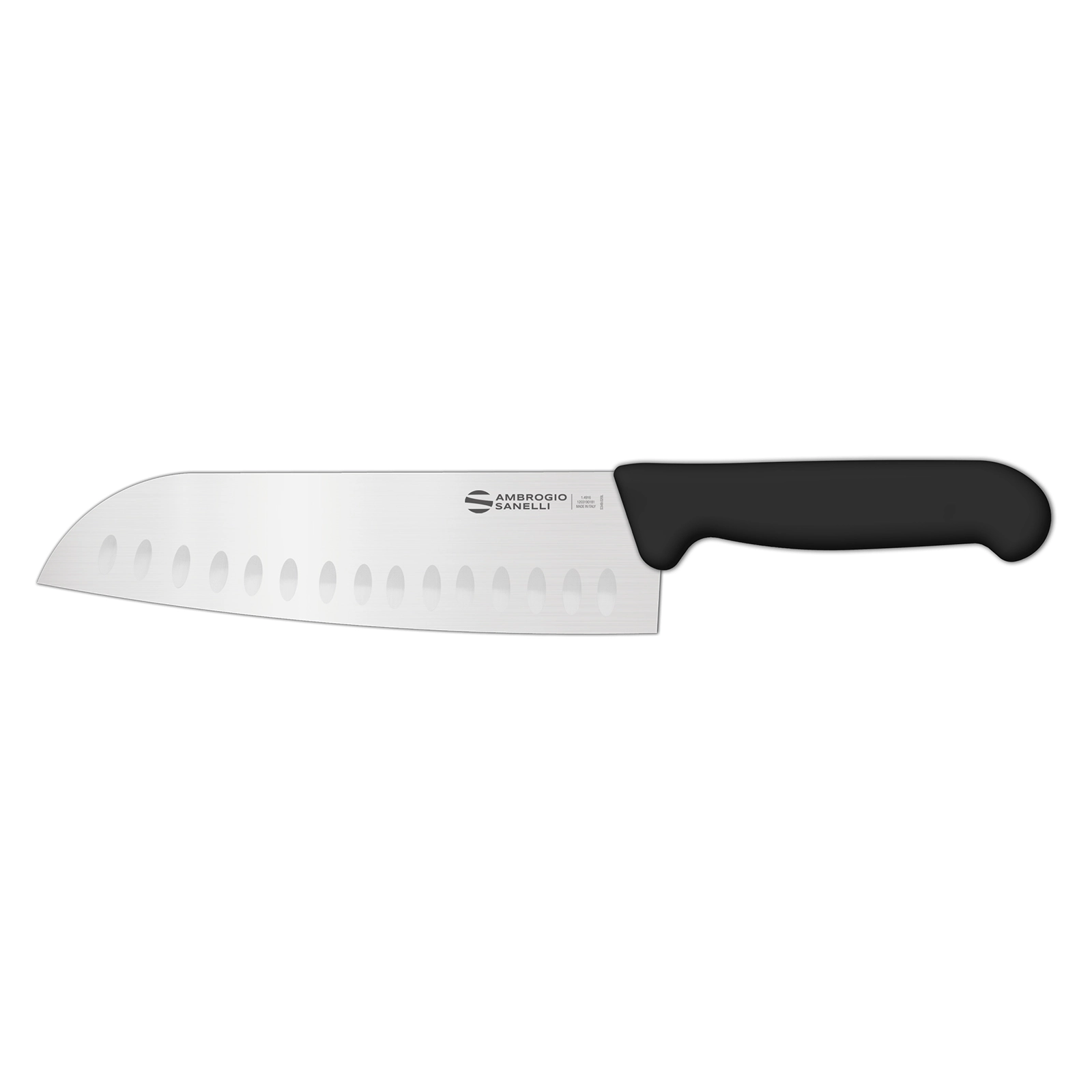 Нож Sanelli Ambrogio серии Supra, SC50018B, Santoku с возд/карманами 180 мм, черный Нож Sanelli Ambrogio серии Supra, SC50018B, Santoku с возд/карманами 180 мм, черный