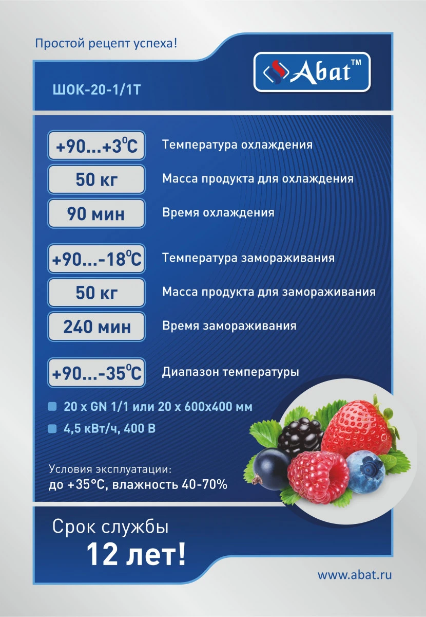 Шкаф шоковой заморозки Abat ШОК-20-1/1Т Шкаф шоковой заморозки Abat ШОК-20-1/1Т